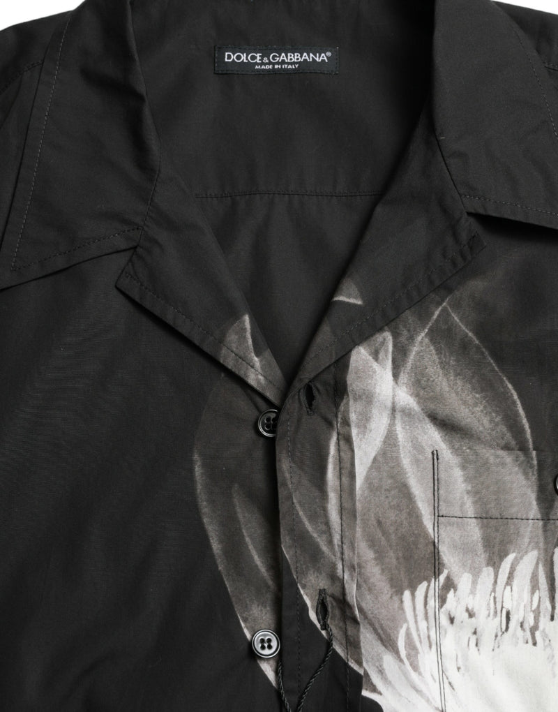 Chemise homme à manches longues en coton à col et motifs floraux noirs de Dolce &amp; Gabbana