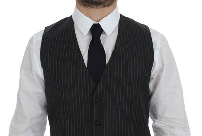 Gilet en laine rayé gris à simple boutonnage de Dolce & Gabbana