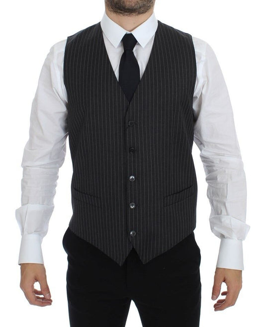 Gilet en laine rayé gris à simple boutonnage de Dolce & Gabbana