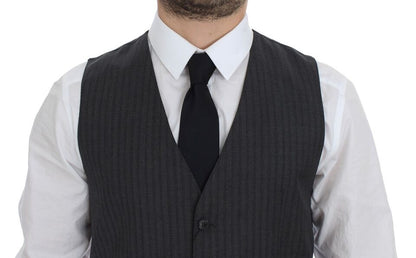 Gilet en laine rayée noire à simple boutonnage de Dolce & Gabbana