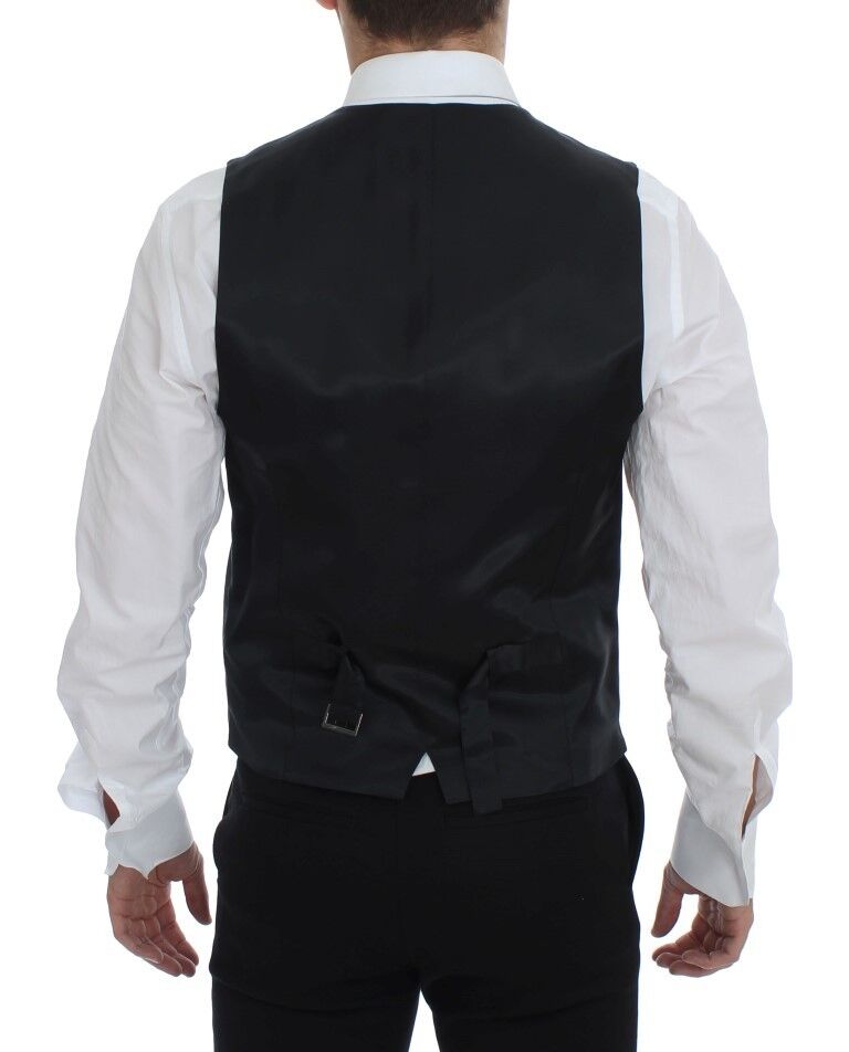 Gilet en laine rayée noire à simple boutonnage de Dolce &amp; Gabbana