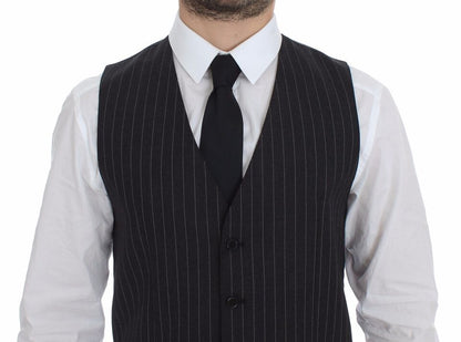 Gilet en laine rayé gris avec logo Dolce & Gabbana