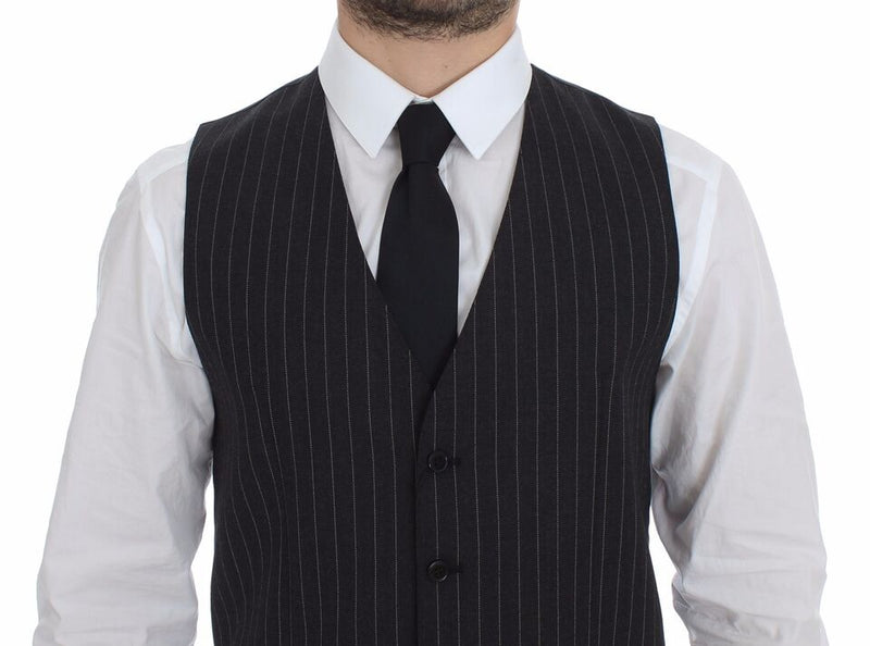 Gilet en laine rayé gris avec logo Dolce &amp; Gabbana