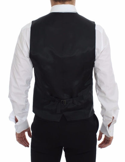 Gilet en laine rayé gris avec logo Dolce & Gabbana