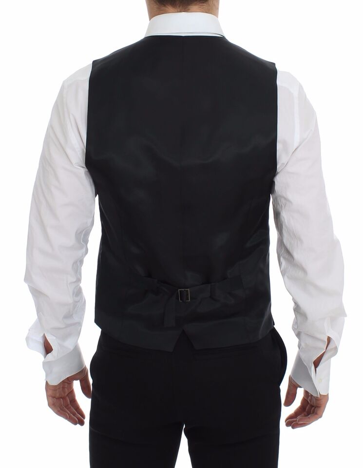 Gilet en laine rayé gris avec logo Dolce &amp; Gabbana