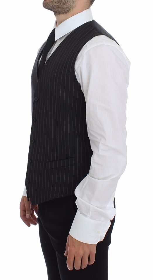 Gilet en laine rayé gris avec logo Dolce &amp; Gabbana