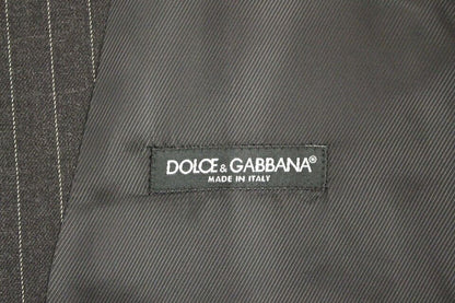Gilet en laine rayé gris avec logo Dolce & Gabbana