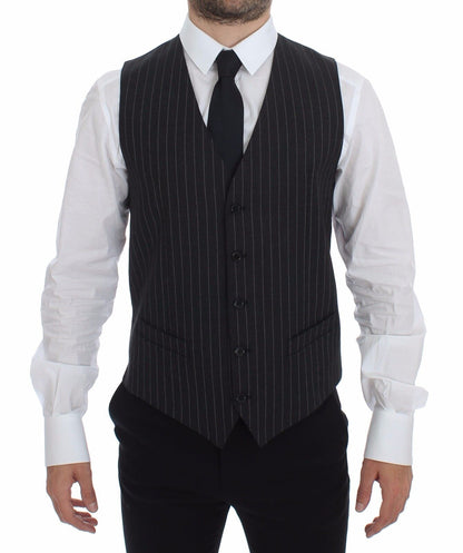 Gilet en laine rayé gris avec logo Dolce & Gabbana