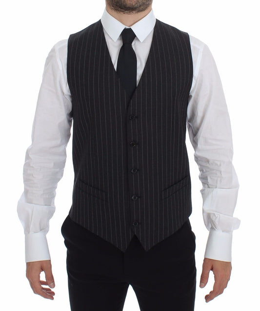 Gilet en laine rayé gris avec logo Dolce & Gabbana