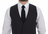 Gilet en laine rayé gris avec logo Dolce &amp; Gabbana