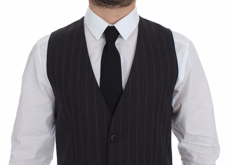 Gilet en laine rayé gris avec logo Dolce &amp; Gabbana