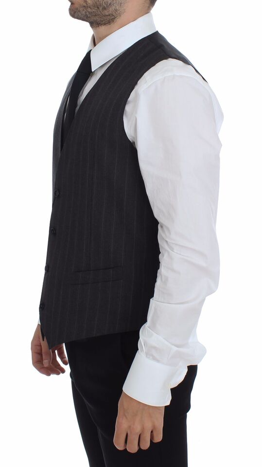 Gilet en laine rayé gris avec logo Dolce &amp; Gabbana