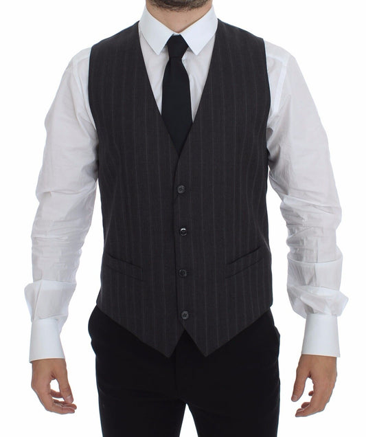 Gilet en laine rayé gris avec logo Dolce & Gabbana