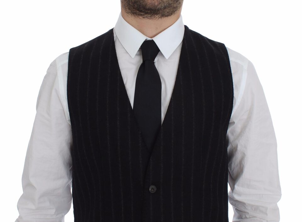 Gilet en laine rayé noir avec logo Dolce &amp; Gabbana