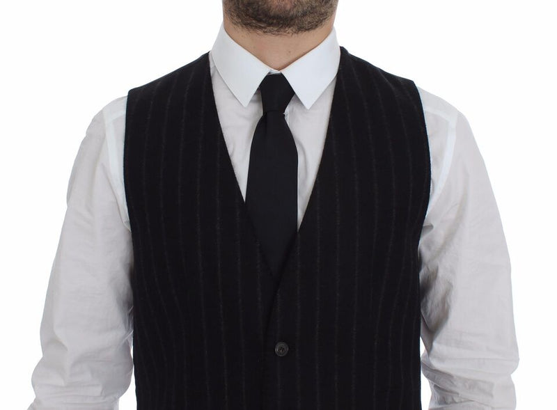 Gilet en laine rayé noir avec logo Dolce &amp; Gabbana