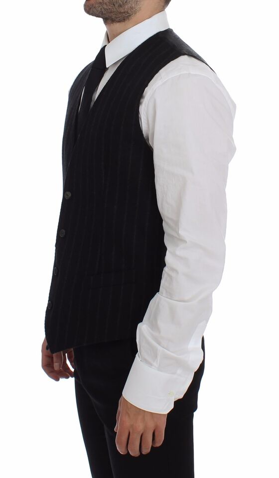 Gilet en laine rayé noir avec logo Dolce &amp; Gabbana