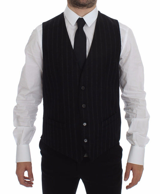 Gilet en laine rayé noir avec logo Dolce & Gabbana