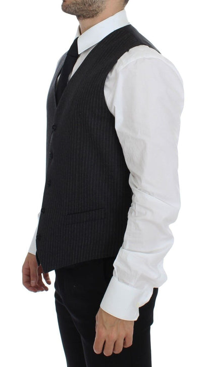 Dolce & Gabbana Grijze gestreepte wollen, enkelgeknopte gilet