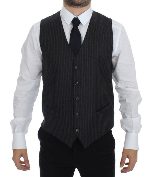 Gilet en laine rayé gris à simple boutonnage de Dolce & Gabbana