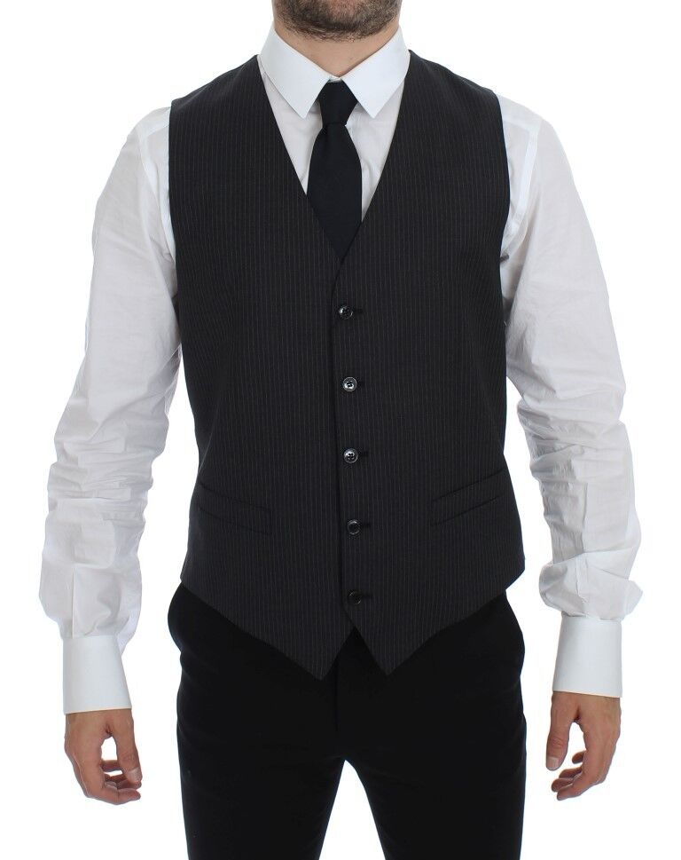 Gilet en laine rayé gris à simple boutonnage de Dolce & Gabbana