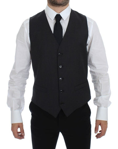 Gilet en laine rayé gris à simple boutonnage de Dolce & Gabbana