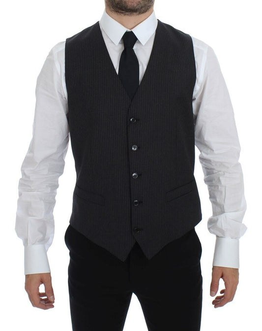 Gilet en laine rayé gris à simple boutonnage de Dolce & Gabbana