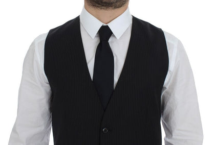 Gilet en laine rayée noire à simple boutonnage de Dolce & Gabbana