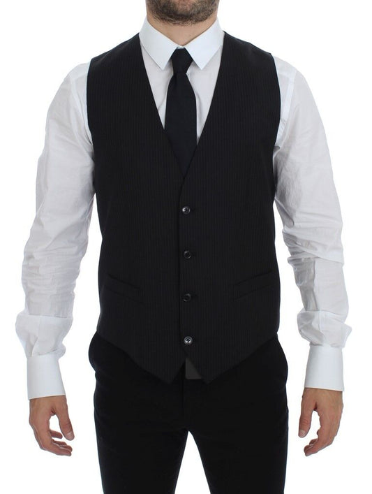 Gilet en laine rayée noire à simple boutonnage de Dolce & Gabbana