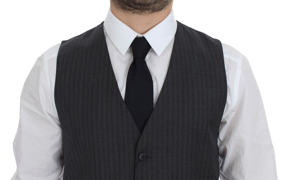Dolce & Gabbana Grijze gestreepte wollen, enkelgeknopte gilet