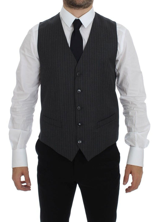 Gilet en laine rayé gris à simple boutonnage de Dolce & Gabbana