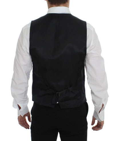 Gilet en laine rayé gris avec logo Dolce & Gabbana