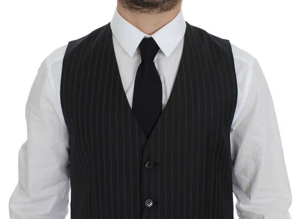 Gilet en laine rayé gris avec logo Dolce & Gabbana