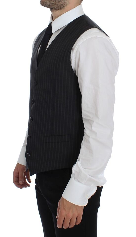 Gilet en laine rayé gris avec logo Dolce & Gabbana