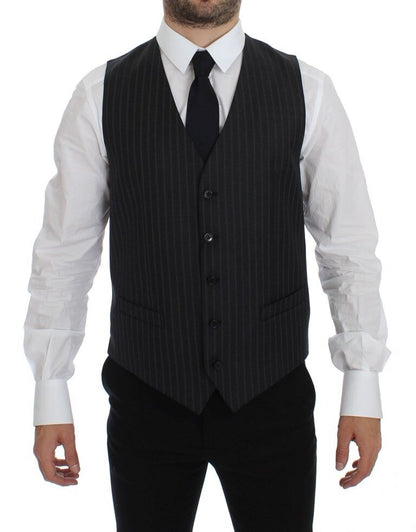 Gilet en laine rayé gris avec logo Dolce & Gabbana