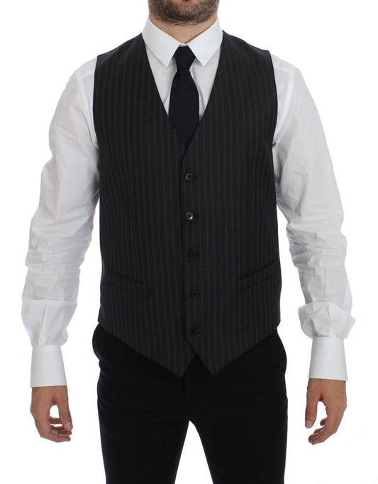 Gilet en laine rayé gris avec logo Dolce & Gabbana