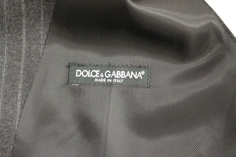 Gilet en laine rayé gris avec logo Dolce &amp; Gabbana