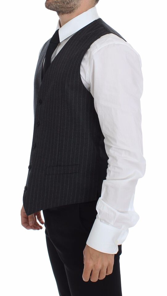 Gilet en laine rayé gris avec logo Dolce &amp; Gabbana