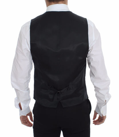 Gilet en laine rayé gris avec logo Dolce & Gabbana