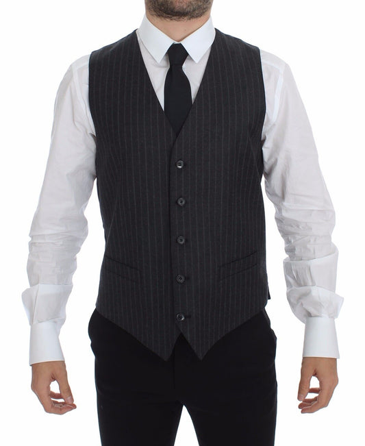 Gilet en laine rayé gris avec logo Dolce & Gabbana