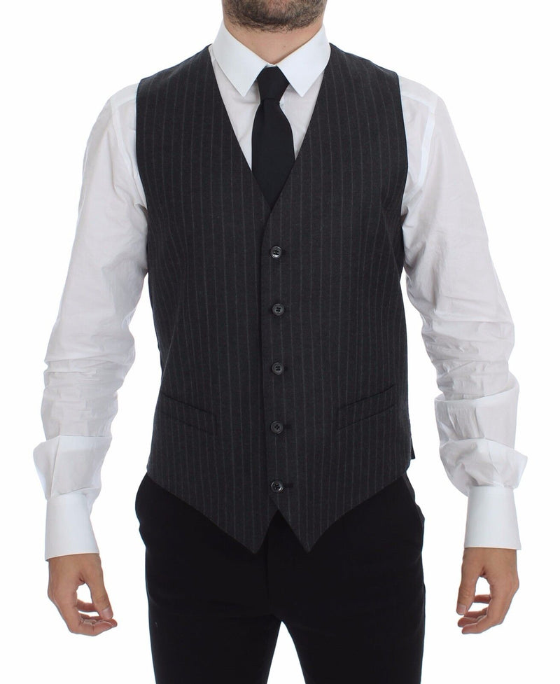 Gilet en laine rayé gris avec logo Dolce &amp; Gabbana