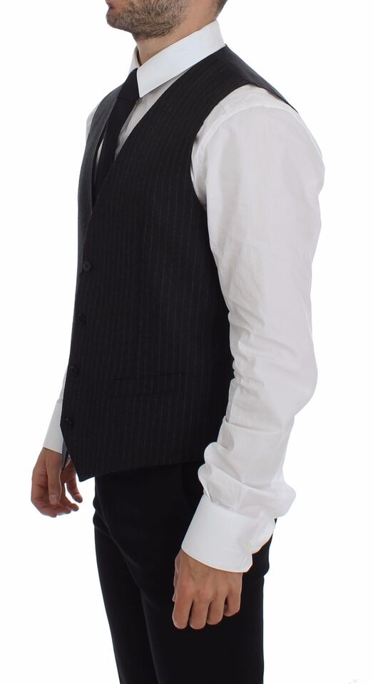 Gilet en laine rayé gris avec logo Dolce & Gabbana