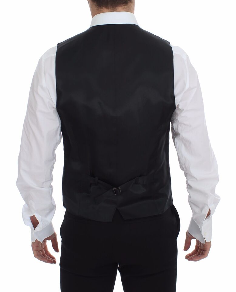 Gilet en laine rayé gris avec logo Dolce & Gabbana