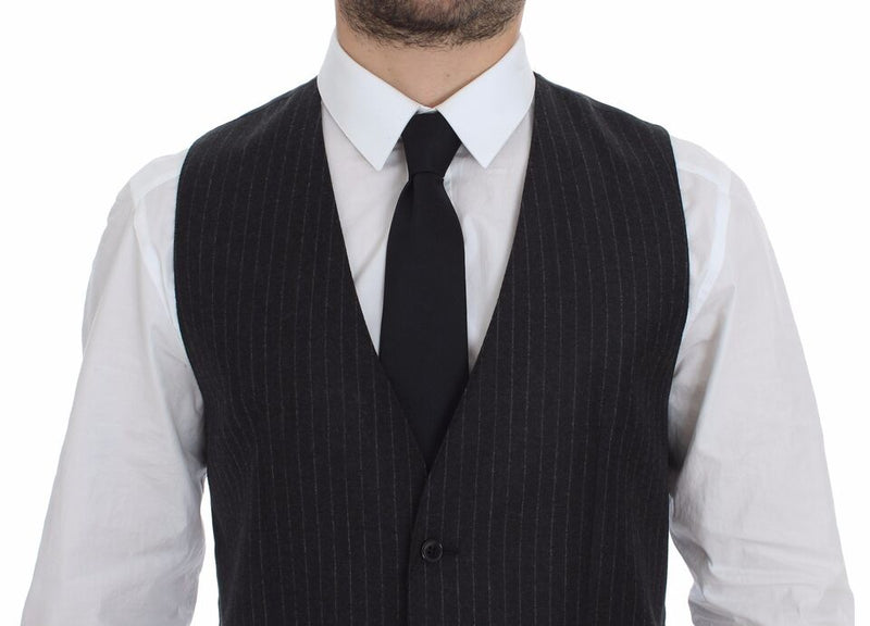 Gilet en laine rayé gris avec logo Dolce &amp; Gabbana