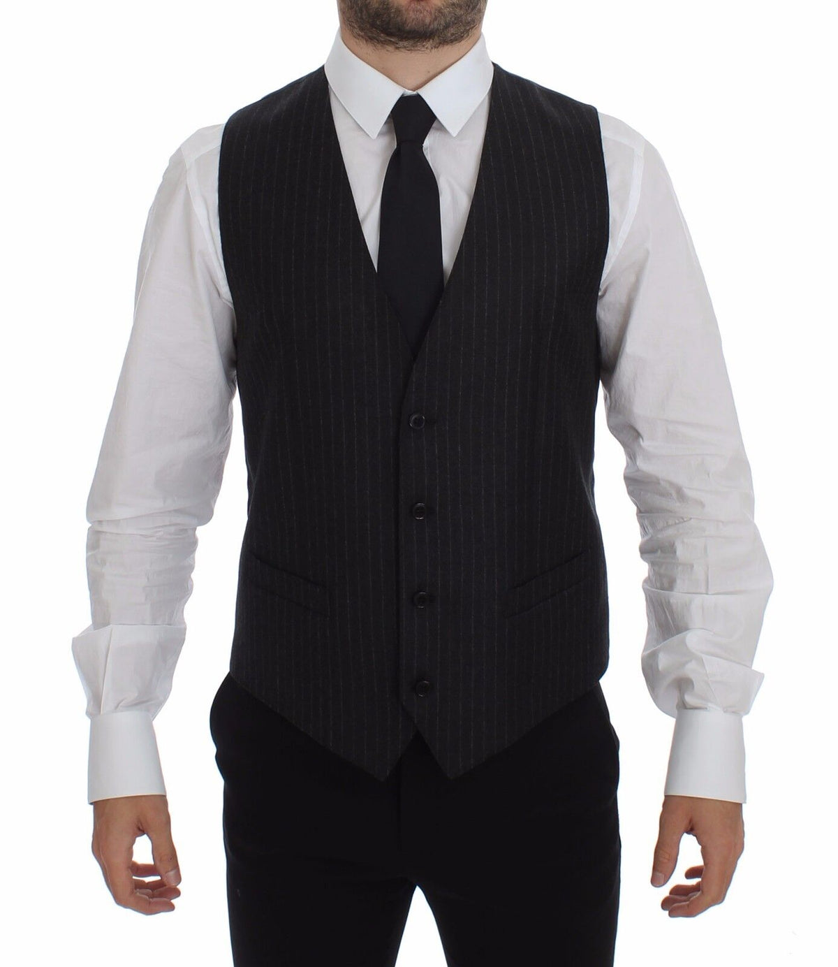 Gilet en laine rayé gris avec logo Dolce &amp; Gabbana