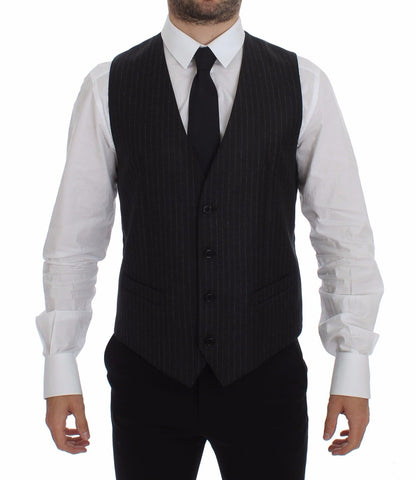 Gilet en laine rayé gris avec logo Dolce & Gabbana