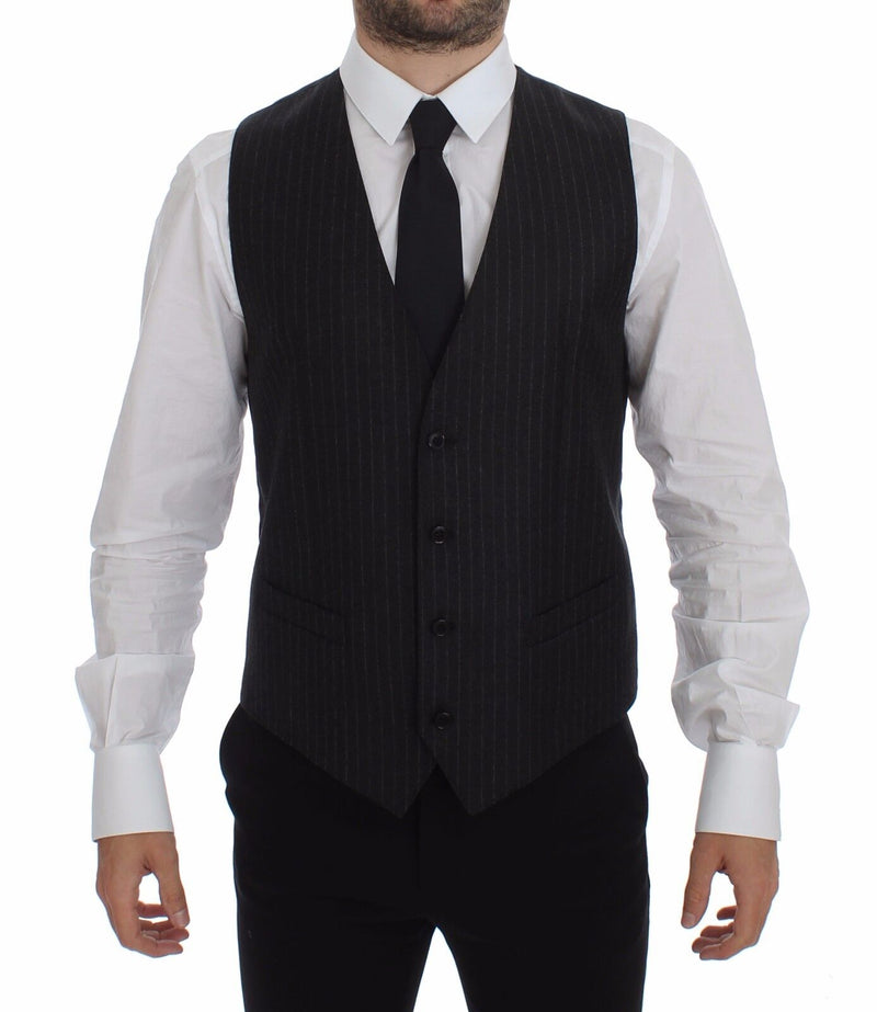 Gilet en laine rayé gris avec logo Dolce &amp; Gabbana