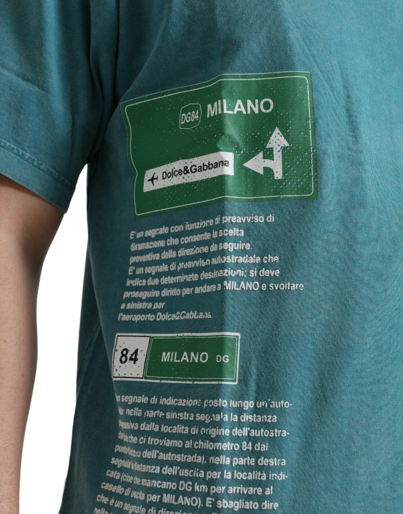 T-shirt à col rond en coton bleu Milano Street de Dolce &amp; Gabbana