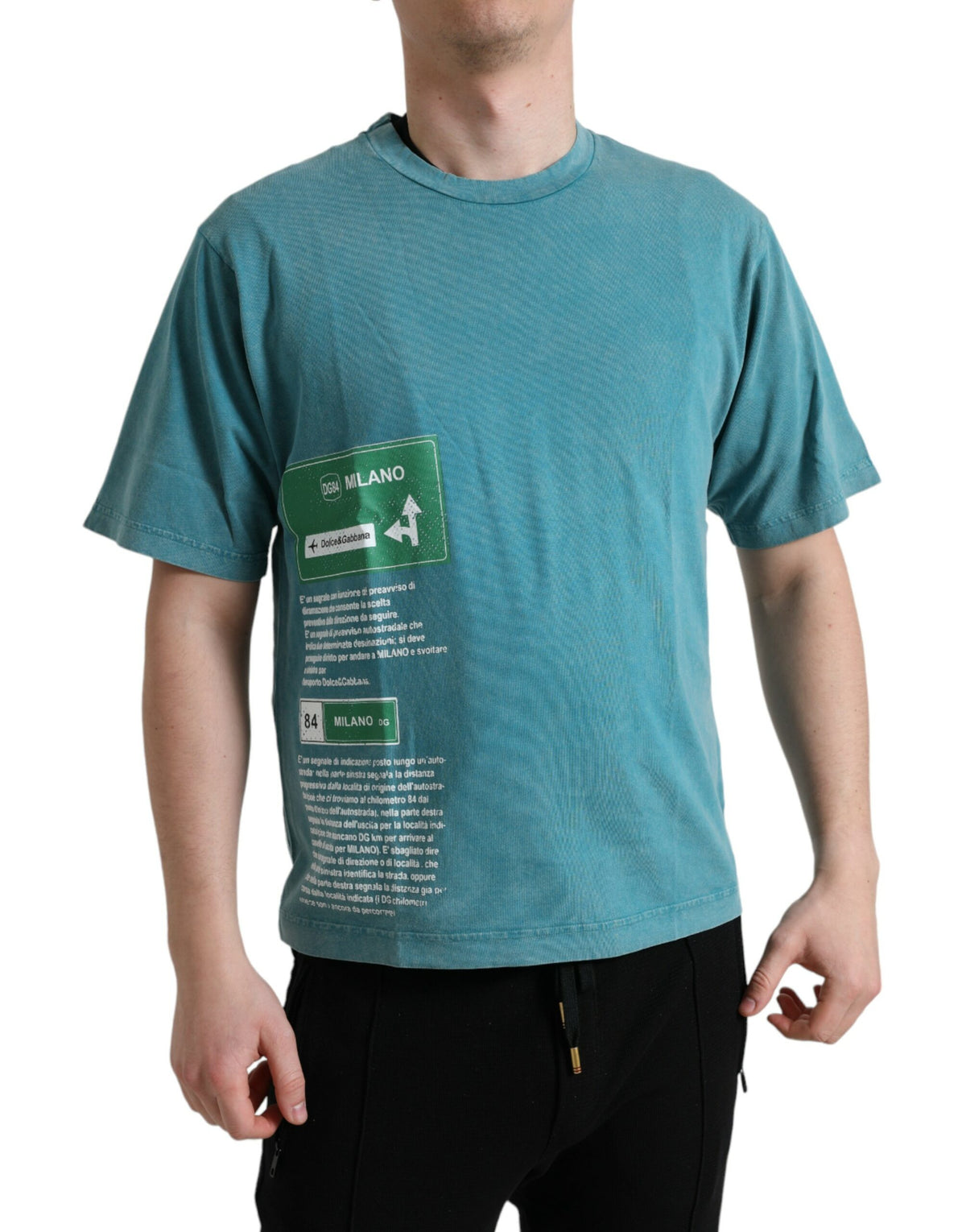 T-shirt à col rond en coton bleu Milano Street de Dolce &amp; Gabbana