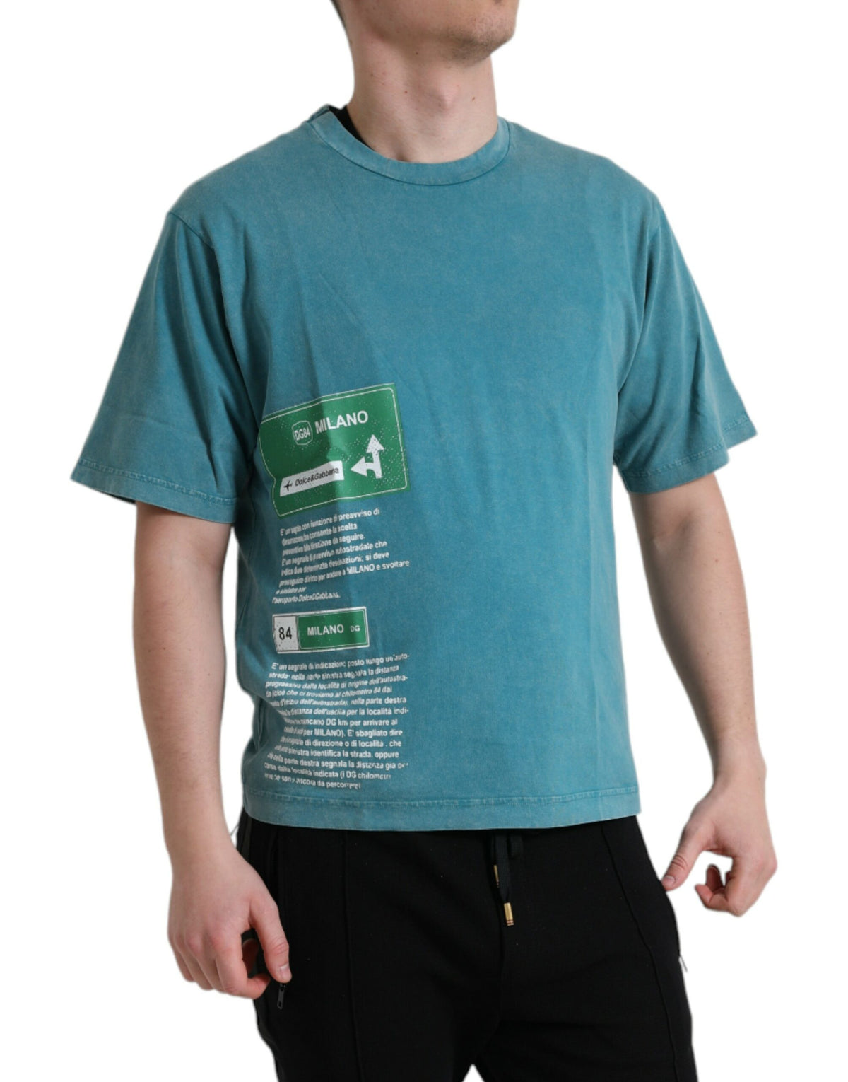 T-shirt à col rond en coton bleu Milano Street de Dolce &amp; Gabbana