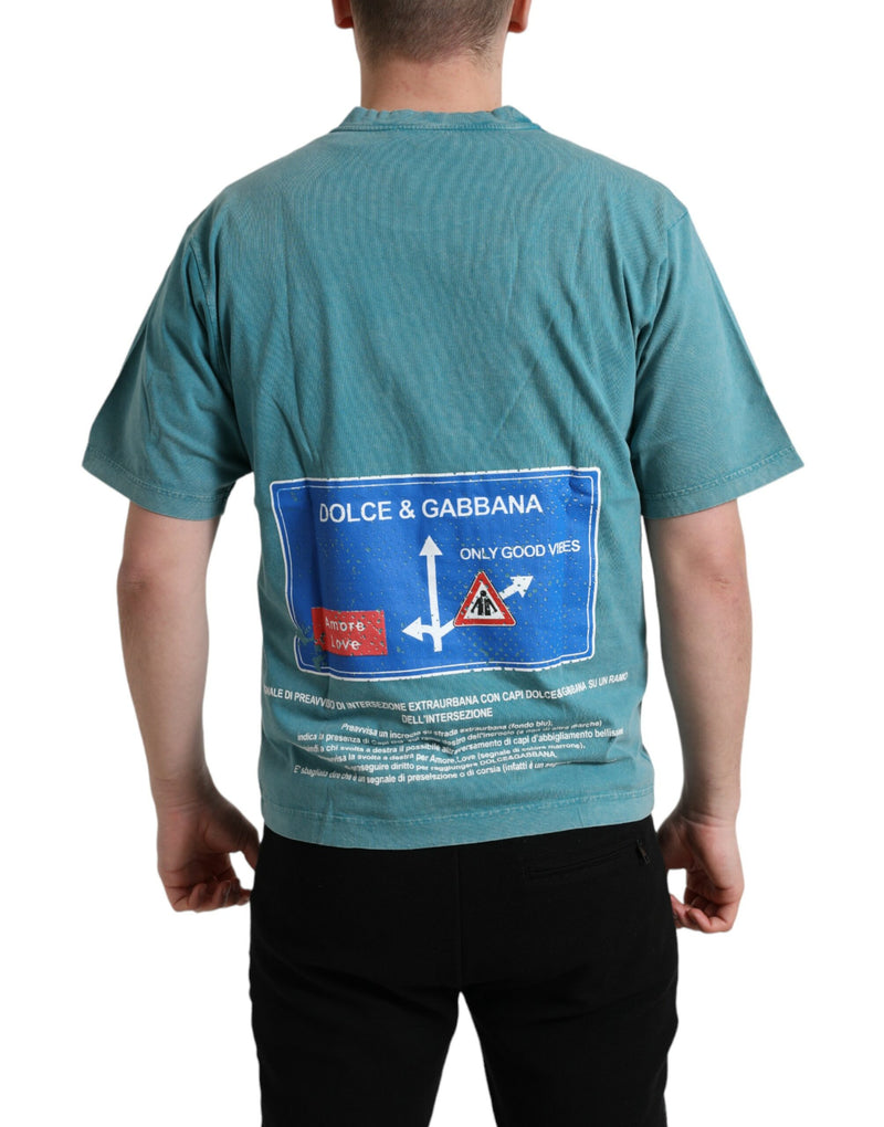 T-shirt à col rond en coton bleu Milano Street de Dolce &amp; Gabbana
